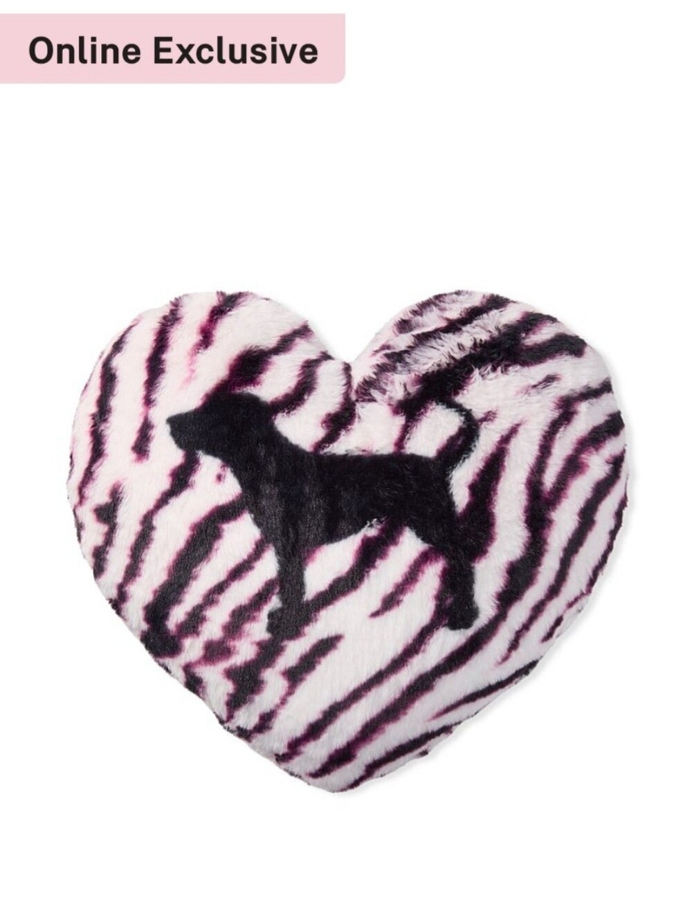 PINK Victorias Secret Pink Zebra Faux Fur Dog Logo Heart Shaped Throw Pillow NEW